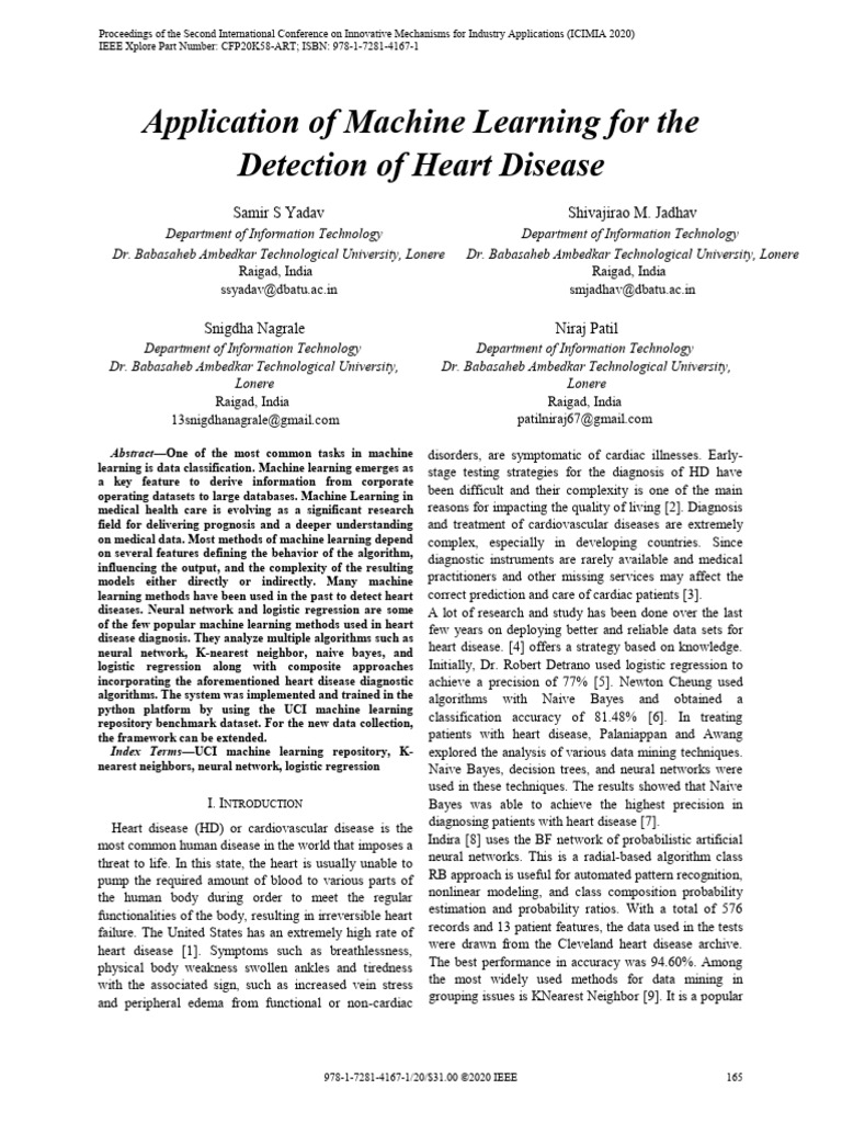Machine Learning for Heart Disease Detection | PDF | Machine Learning ...