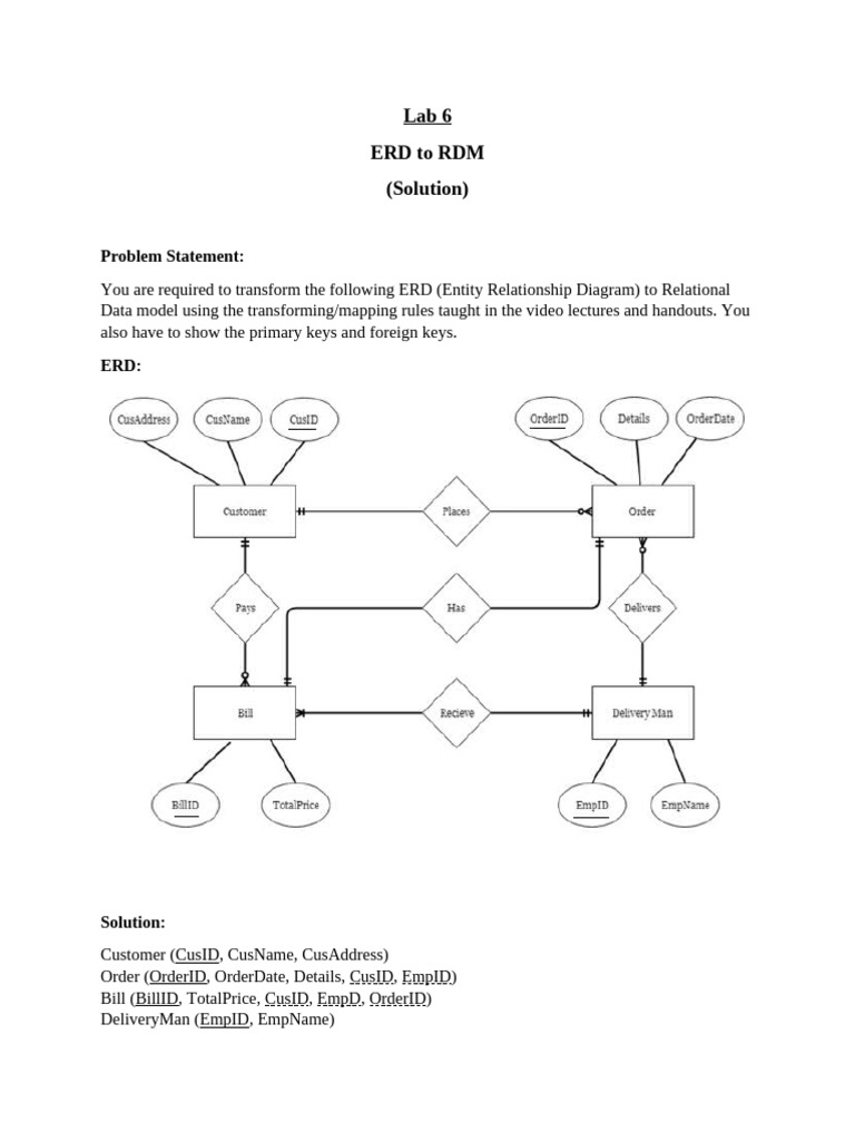Lab 6 - (ERD To RDM) - Solution | PDF