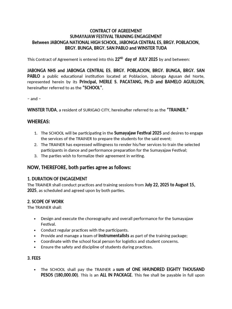 Sumayajaw Festival Training Agreement | PDF