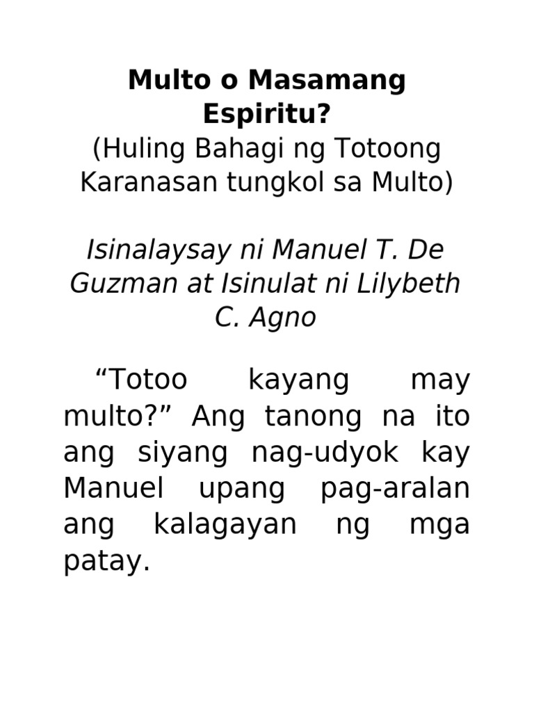3-Ikatlong Bahagi-Multo o Masamang Espiritu | PDF