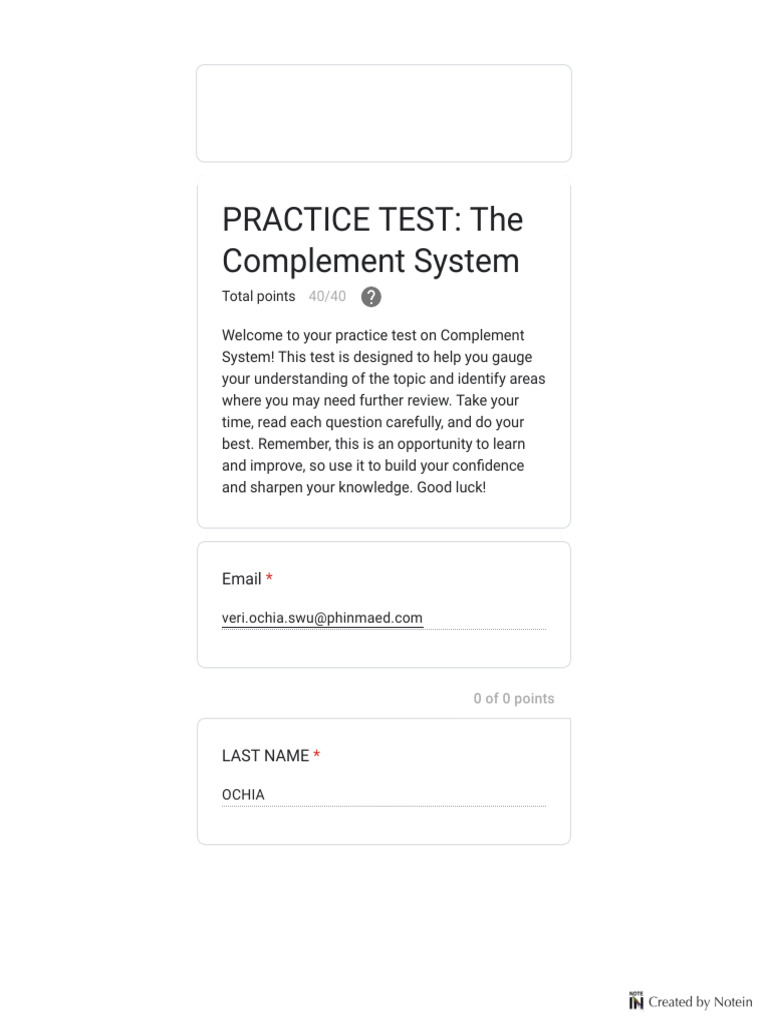 PRACTICE TEST - The Complement System | PDF | Complement System ...