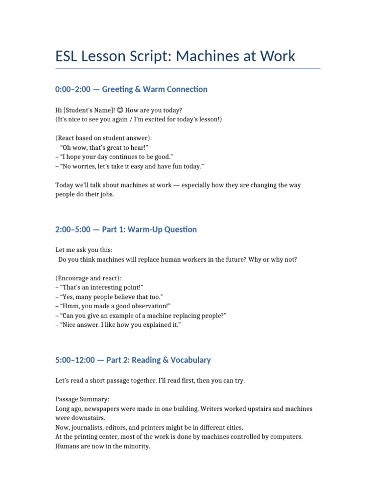 ESL Lesson: Machines at Work | PDF