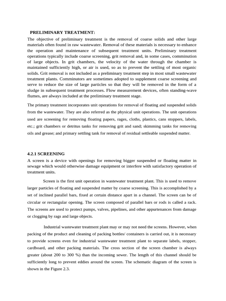 Preliminary Treatment in Wastewater Systems | PDF | Sewage Treatment ...