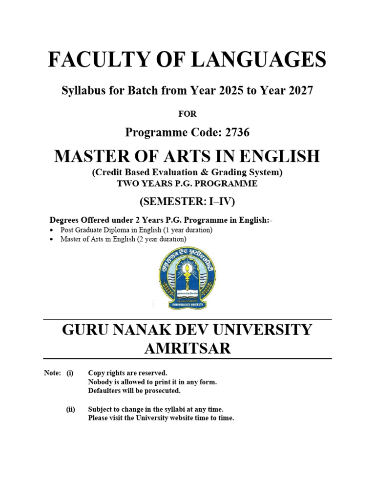 GNDU MA English Syllabus 2025-2027 | PDF | Clause | English Grammar