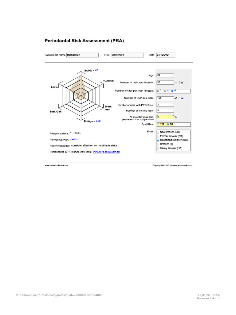 Periodontal Risk Assessment (PRA) - WWW - Perio-Tools - Com 2 | PDF