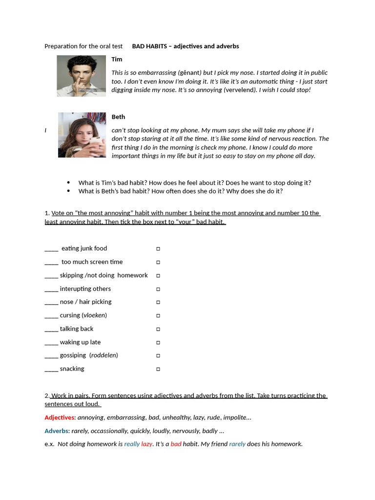 Bad Habits - Oral Test Prep | PDF