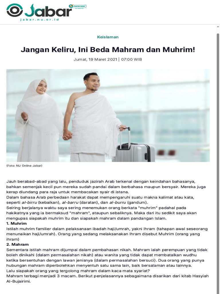 Perbedaan Mahram dan Muhrim dalam Islam | PDF