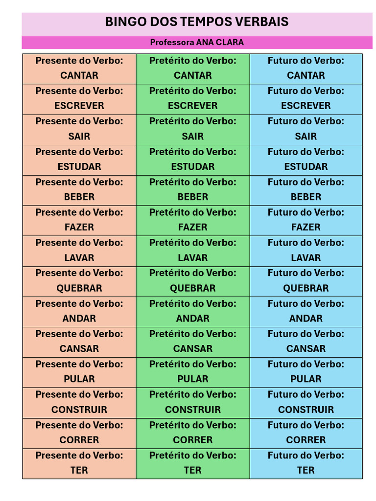 Bingo dos Tempos Verbais | PDF | Interpretação (Filosofia) | Morfologia