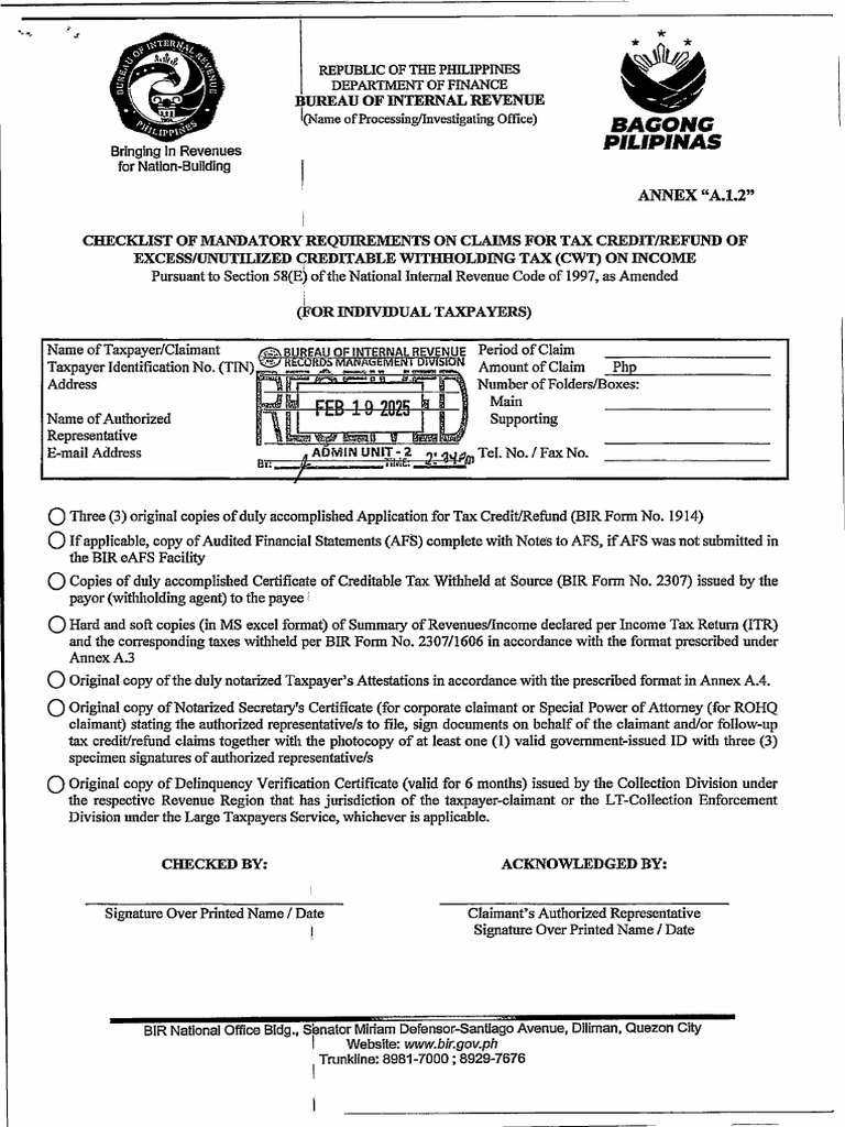 CWT Tax Credit/Refund Requirements | PDF | Internal Revenue Service ...