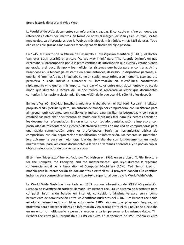 Historia de la World Wide Web | PDF | Red mundial | Internet y web