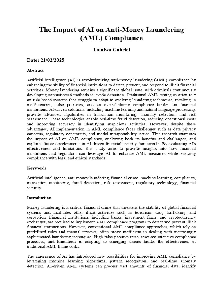 AI in AML: Enhancing Mobile Transactions | PDF | Artificial ...