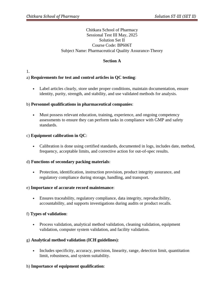 BP606T Pharmaceutical Quality Assurance | PDF | Verification And ...