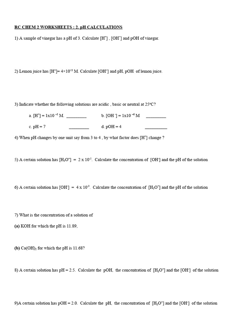 pH Calculations and Acid-Base Solutions | PDF