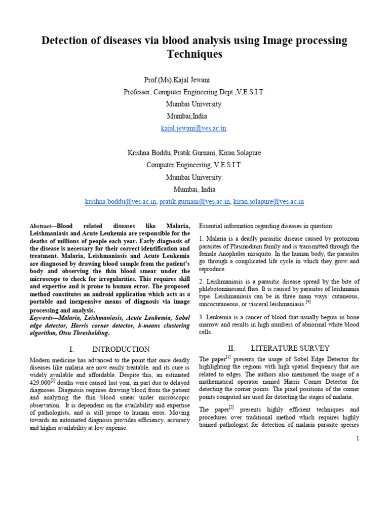 Detection of Diseases Via Blood Analysis Using Image Processing ...