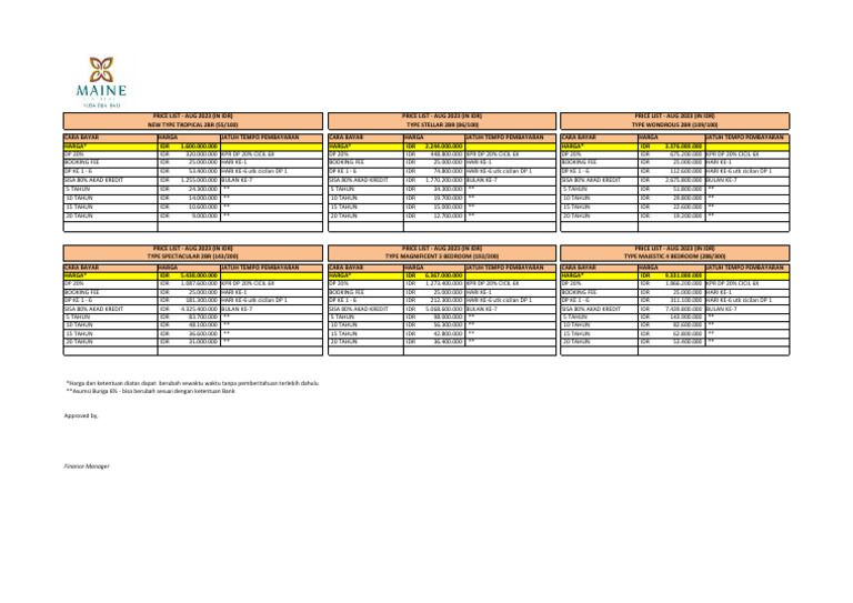 Price List Aug 2023 Maine Rev2 | PDF