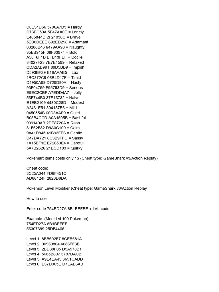 Pokémon Emerald Cheat Codes Guide | PDF | Pokémon