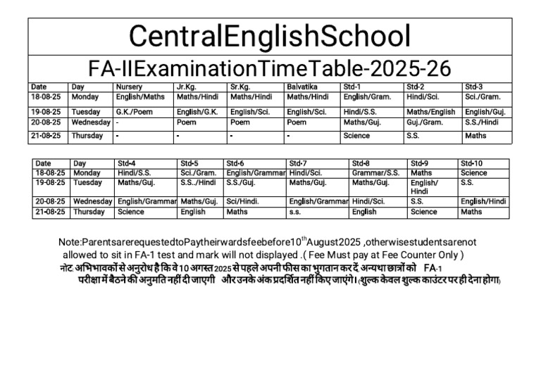 Fa 2 Timetable 2025-26 1 | PDF