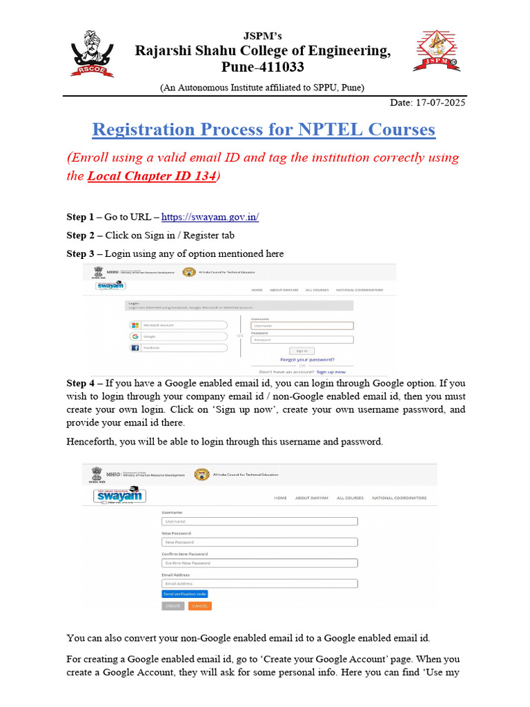 NPTEL Course Registration Guide | PDF | Cyberspace | World Wide Web