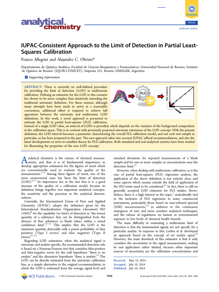 IUPAC LOD Estimation in PLS Calibration | PDF | Detection Limit | Variance