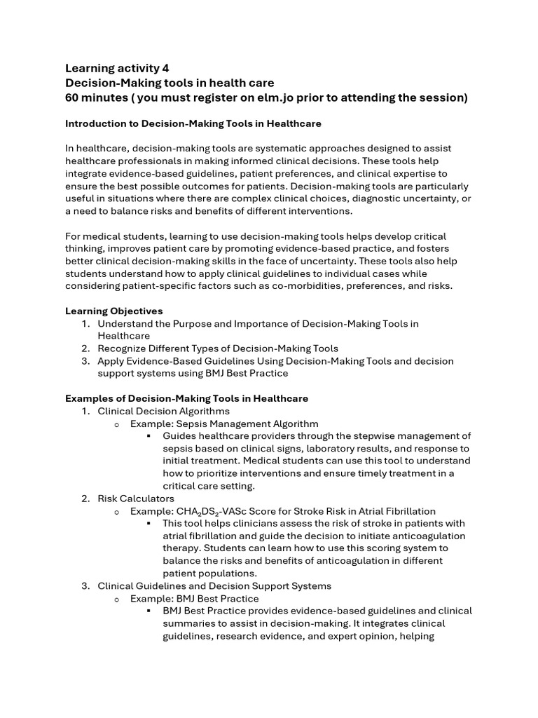 Decision-Making Tools in Healthcare | PDF | Evidence Based Medicine ...