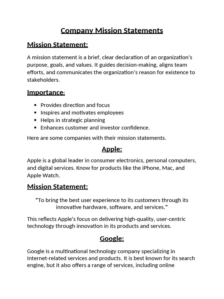Tech Company Mission Statements | PDF | Apple Inc. | Electric Vehicle