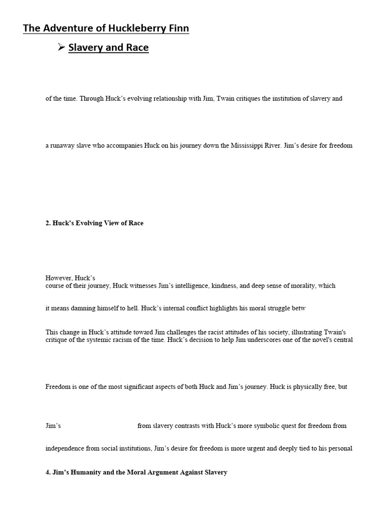 Slavery and Race in Huckleberry Finn | PDF | Huckleberry Finn ...