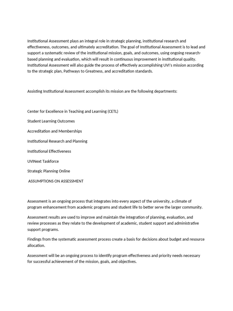 Institutional Assessment for Strategic Planning | PDF