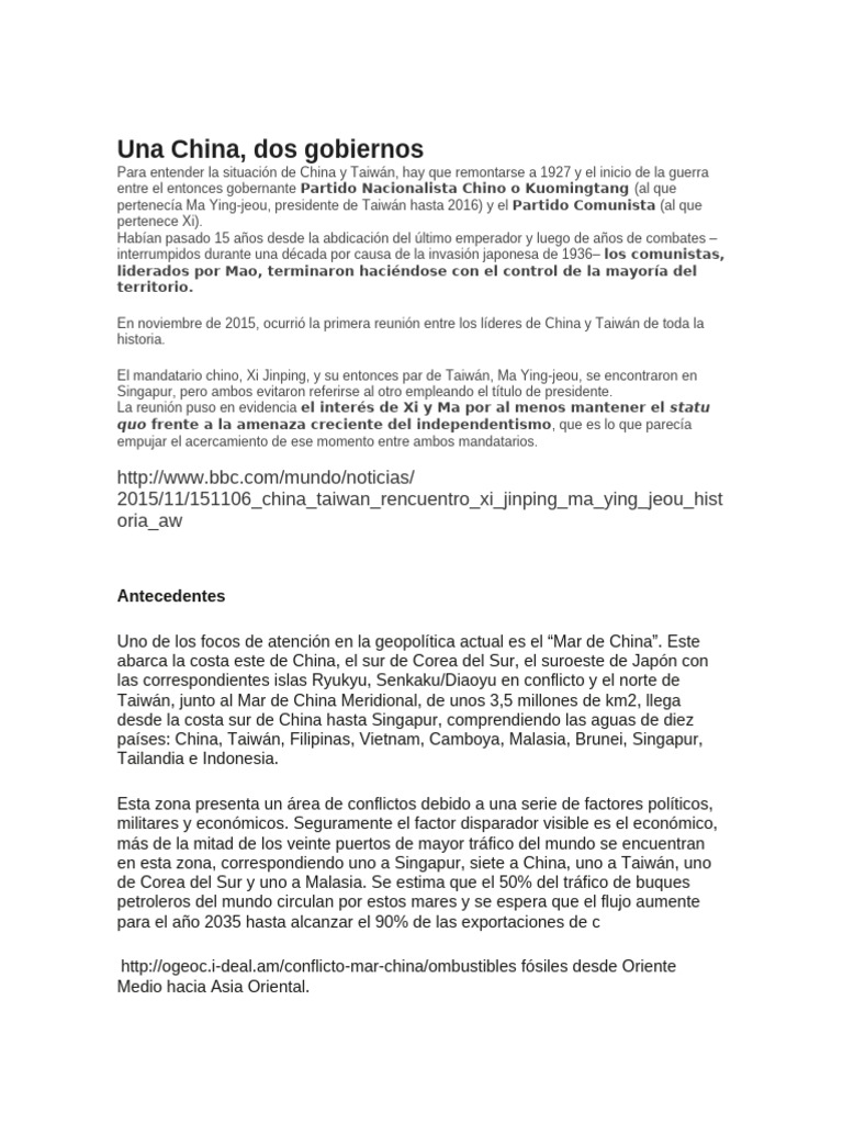 Conflicto China-Taiwán y el Mar Meridional | PDF | mar del Sur de China ...