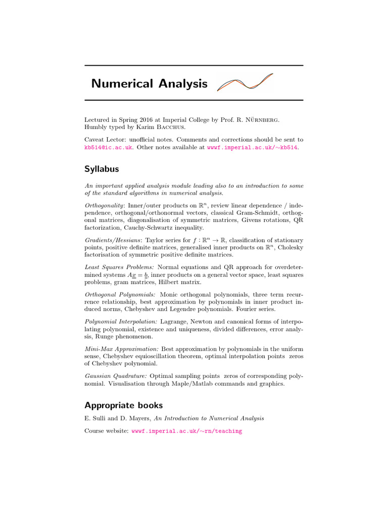 Numerical Analysis Course Notes | PDF | Matrix (Mathematics) | Polynomial