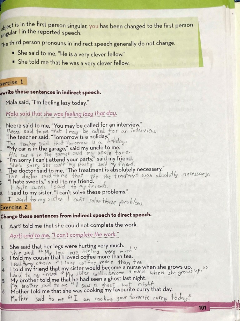 Indirect and Direct Speech Exercises | PDF | Semantic Units | Linguistics