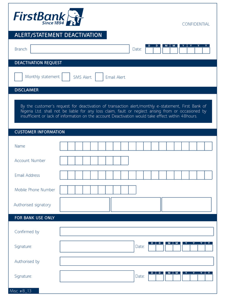 Bank Alert Deactivation Request Form | PDF