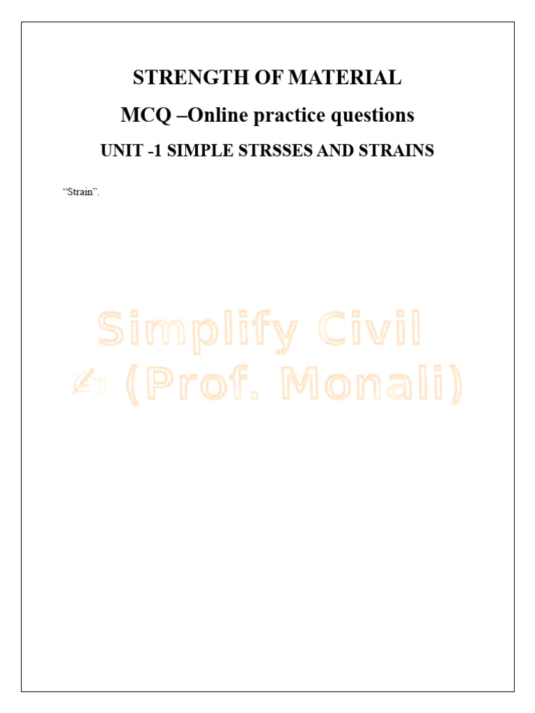 Strength of Materials MCQs on Strain | PDF | Bending | Elasticity (Physics)