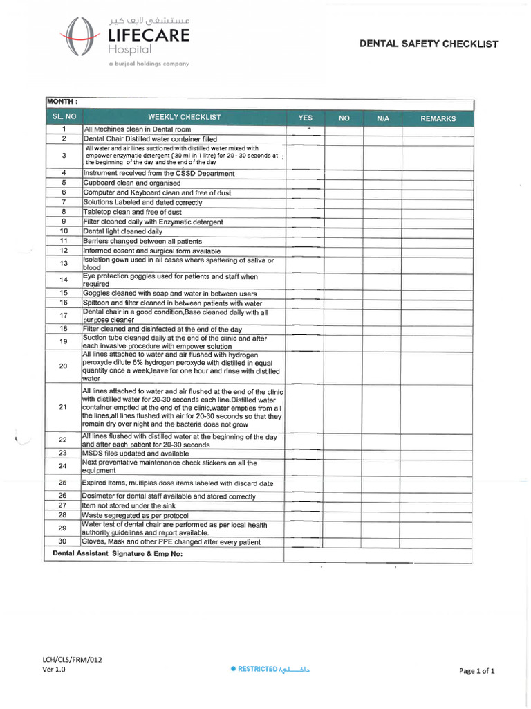 Dental Safety Checklist | PDF