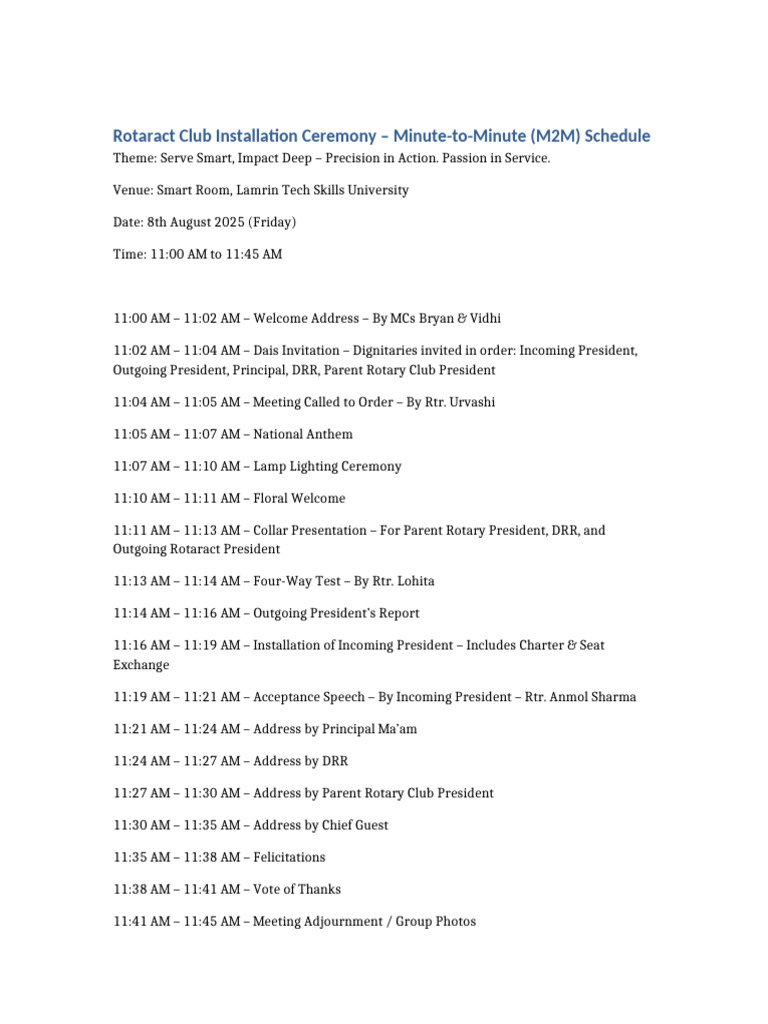 Rotaract Club Installation Ceremony Agenda | PDF