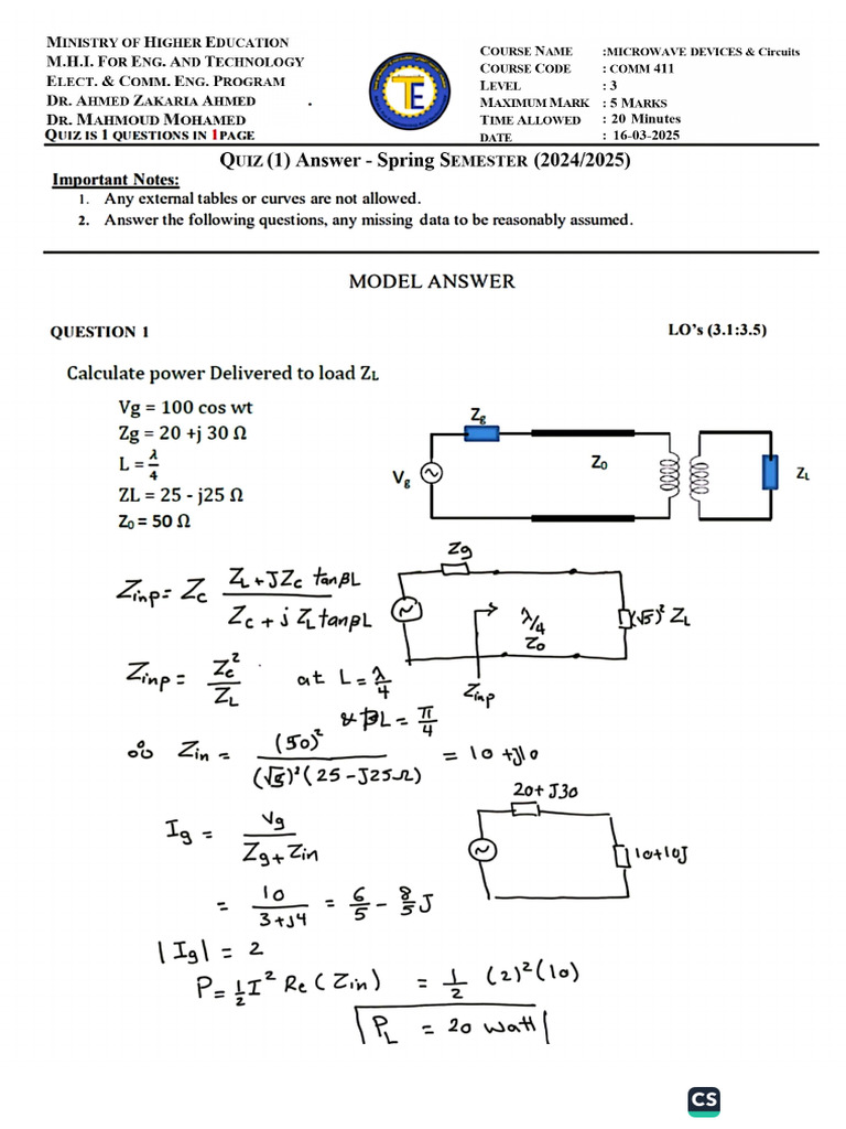 7 - QMA-COMM 411-Microwave Devices and Systems-Spring 2025 | PDF