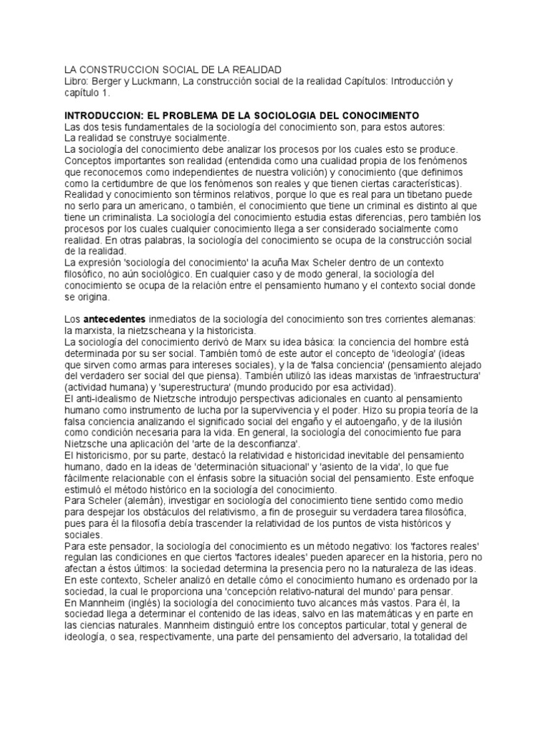 Construcción Social de la Realidad | PDF | Conocimiento | Sociología
