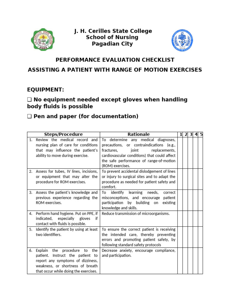 ROM Exercise Evaluation Checklist | PDF | Anatomical Terms Of Motion | Hand