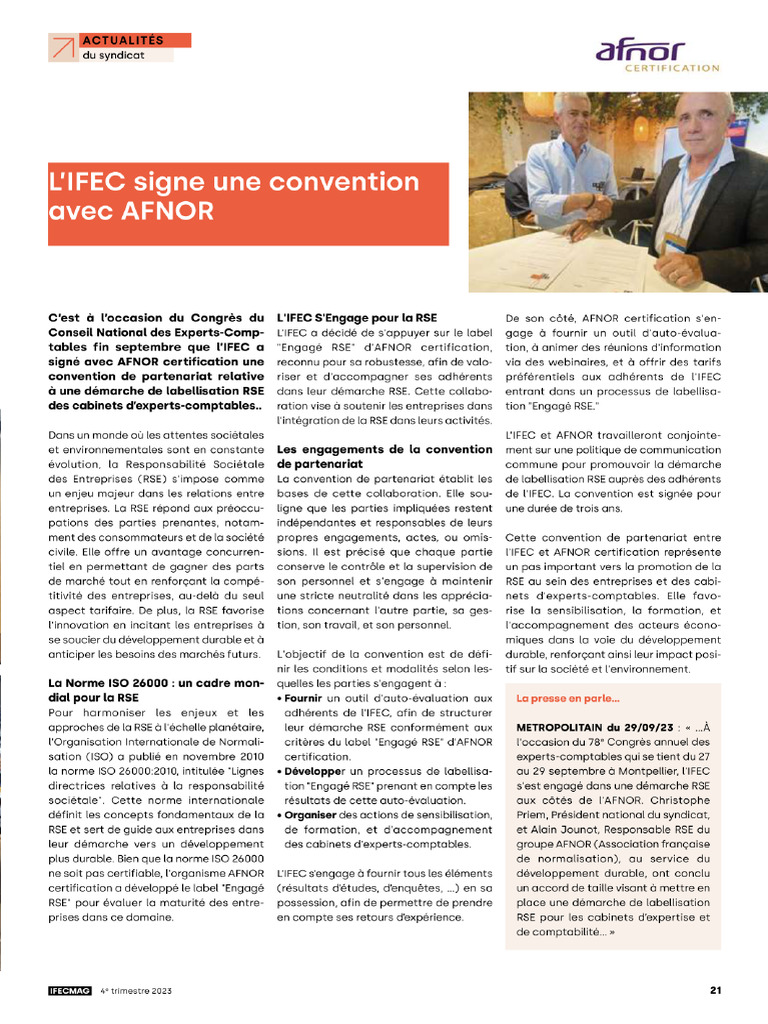 IFEC et AFNOR : Partenariat RSE 2023 | PDF | Responsabilité sociétale ...