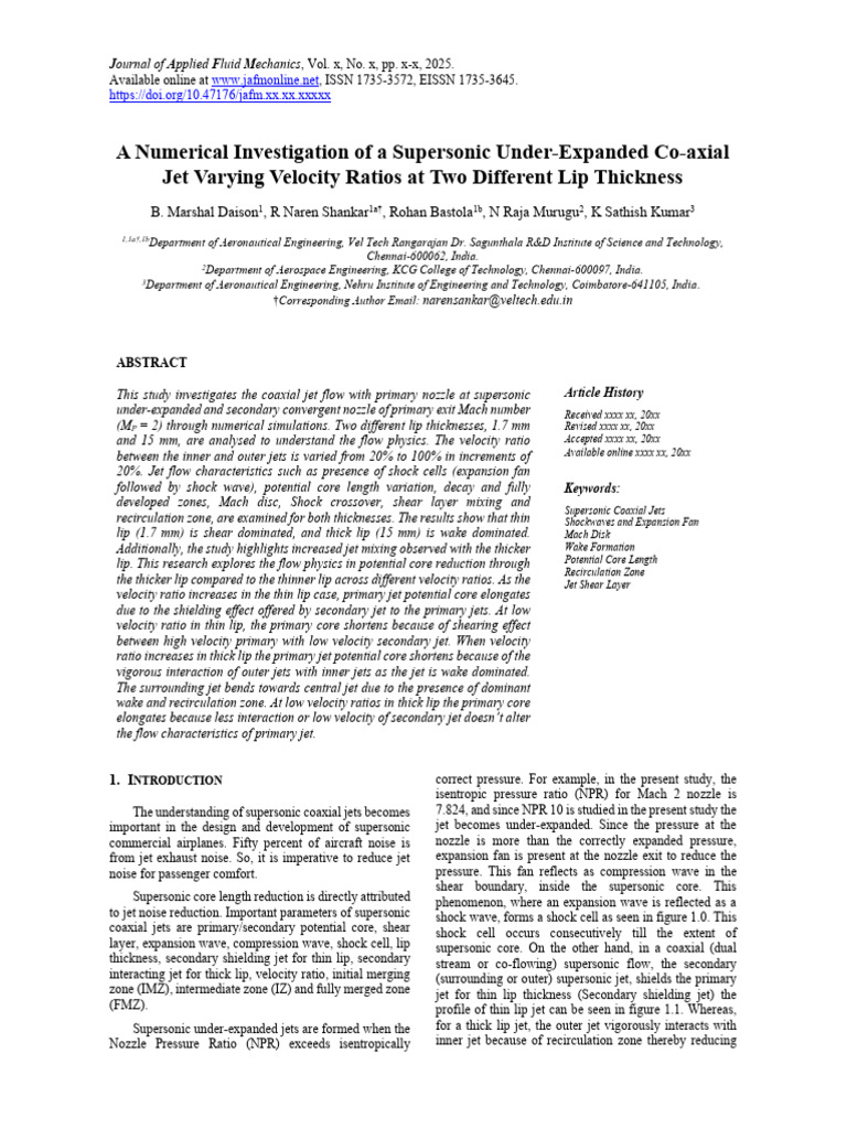 A Numerical Investigation of A Supersonic Under-Expanded Co-Axial Jet ...