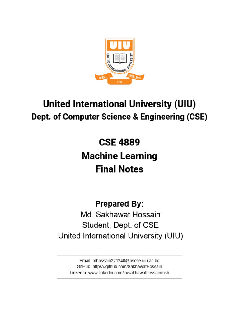 Machine Learning Final Notes UIU CSE | PDF | Support Vector Machine ...