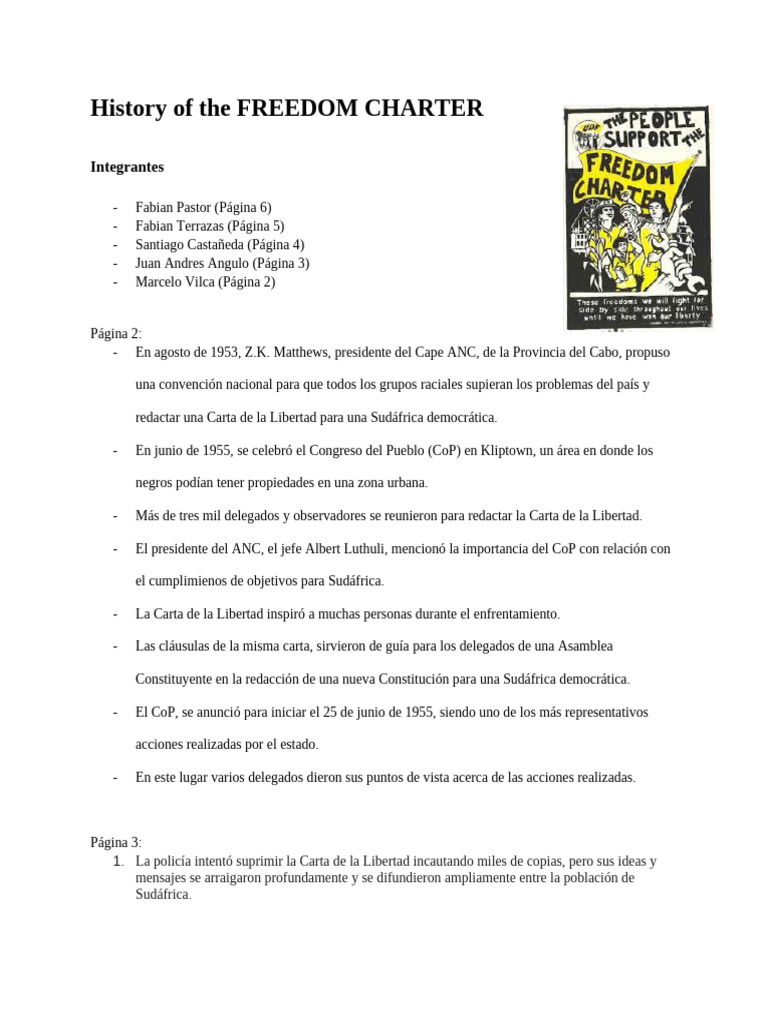 History of The Freedom Charter | PDF | Congreso Nacional Africano ...