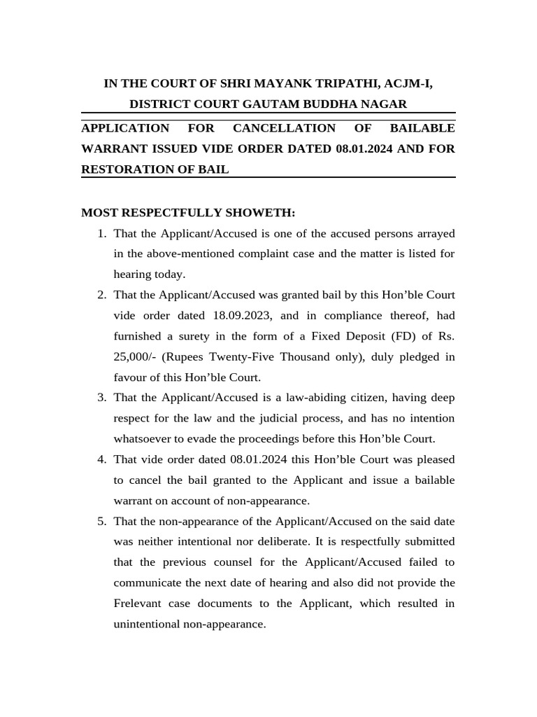 Cancellation of Bailable Warrant Request | PDF | Bail | Crimes