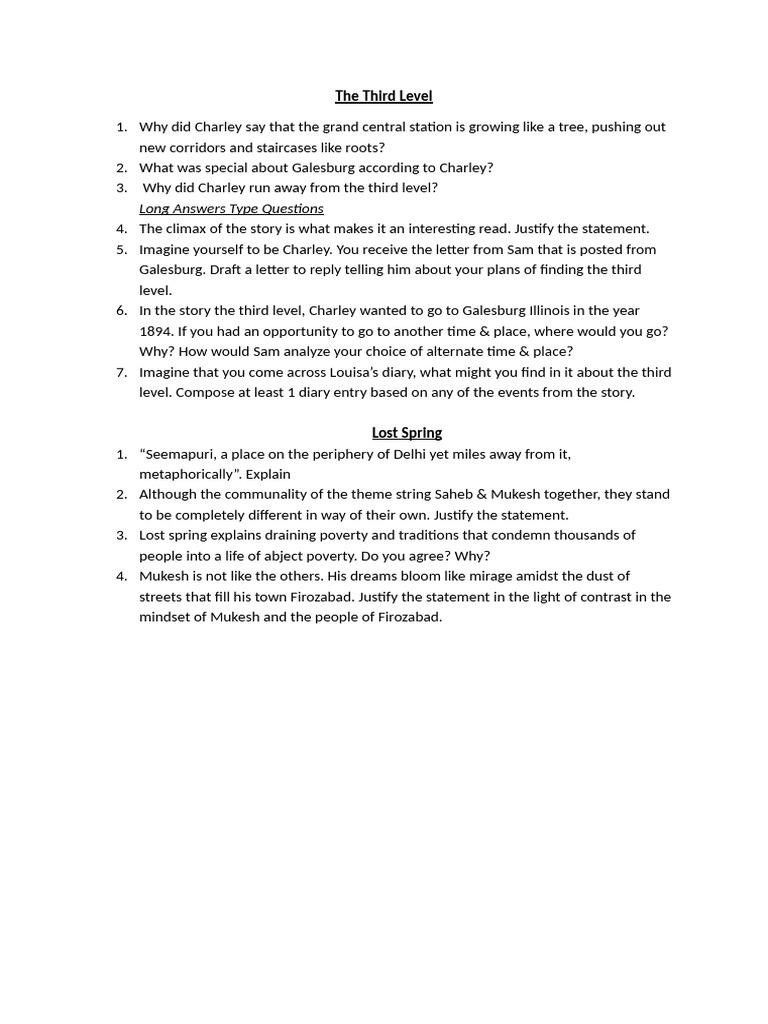 Long Answers Type Questions: The Third Level | PDF