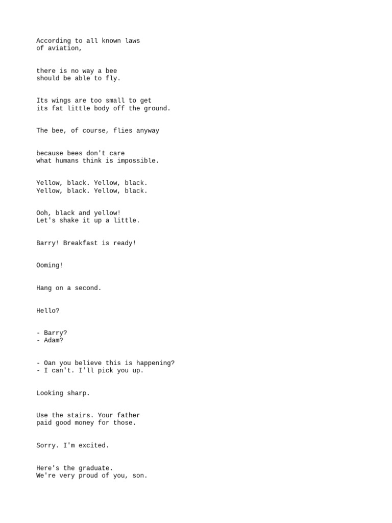 Bee Movie Script Excerpt | PDF | Flowers | Bees