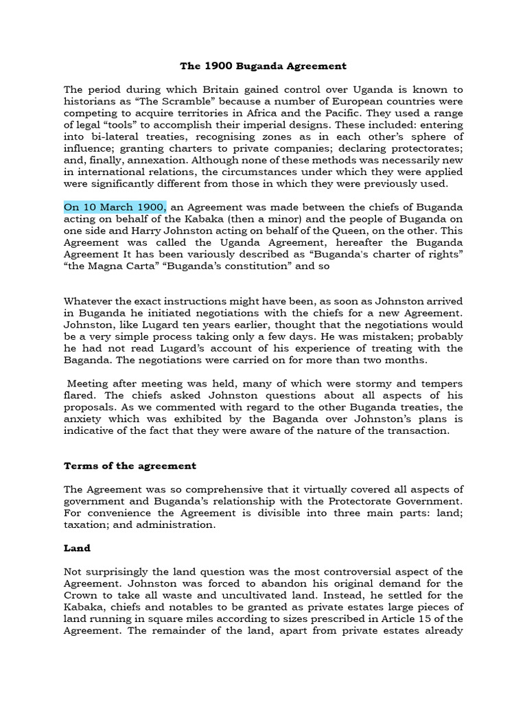 1900 Buganda Agreement Overview | PDF | Taxes | Government
