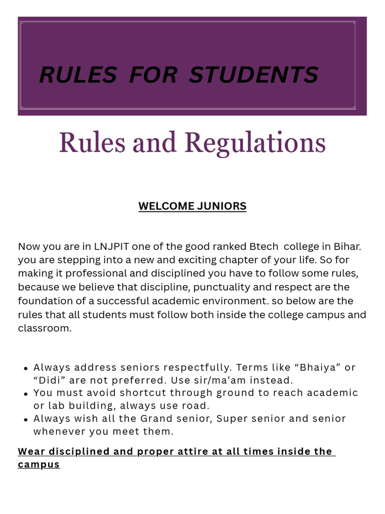 LNJPIT Student Rules and Regulations | PDF