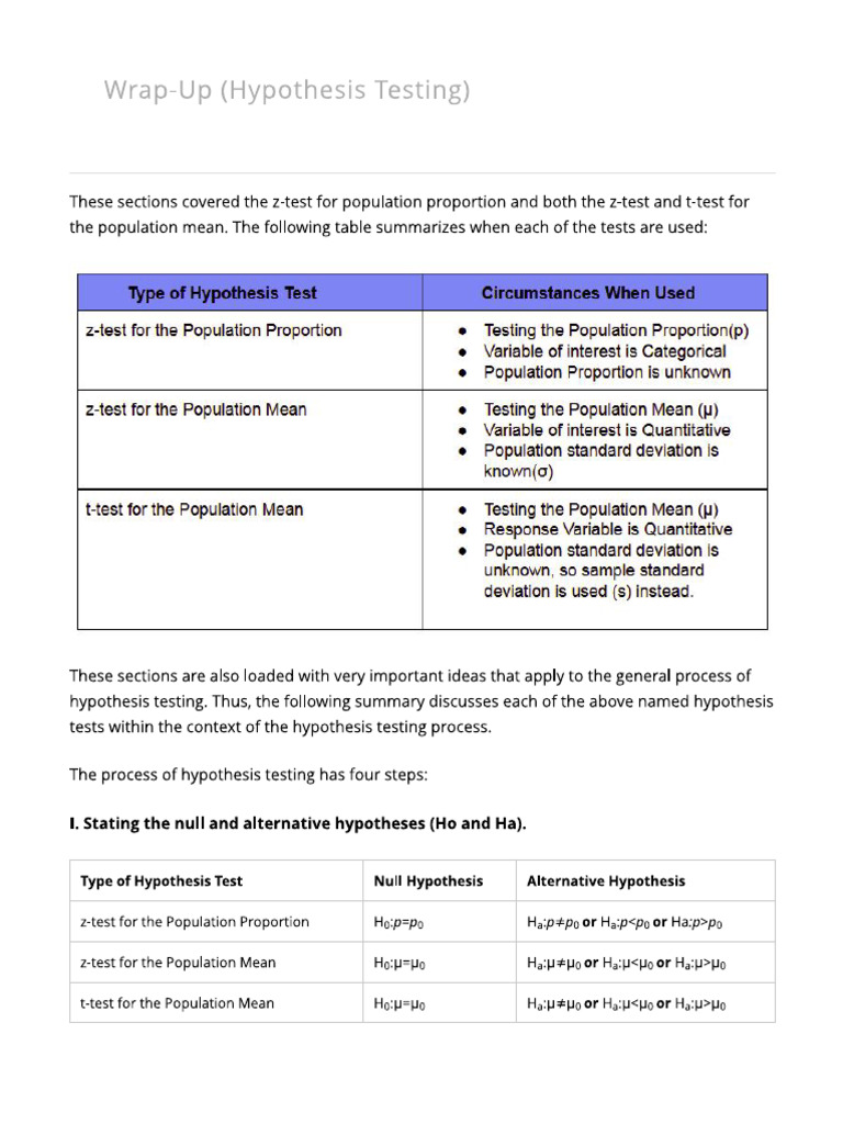 Hypo Test Summary | PDF