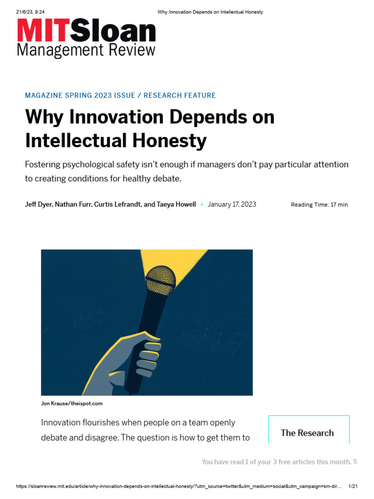Innovation Through Intellectual Honesty | PDF | Intelligence ...