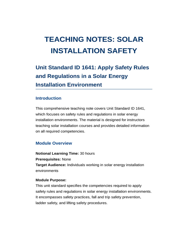 Solar Installation Safety Guidelines | PDF | Personal Protective ...