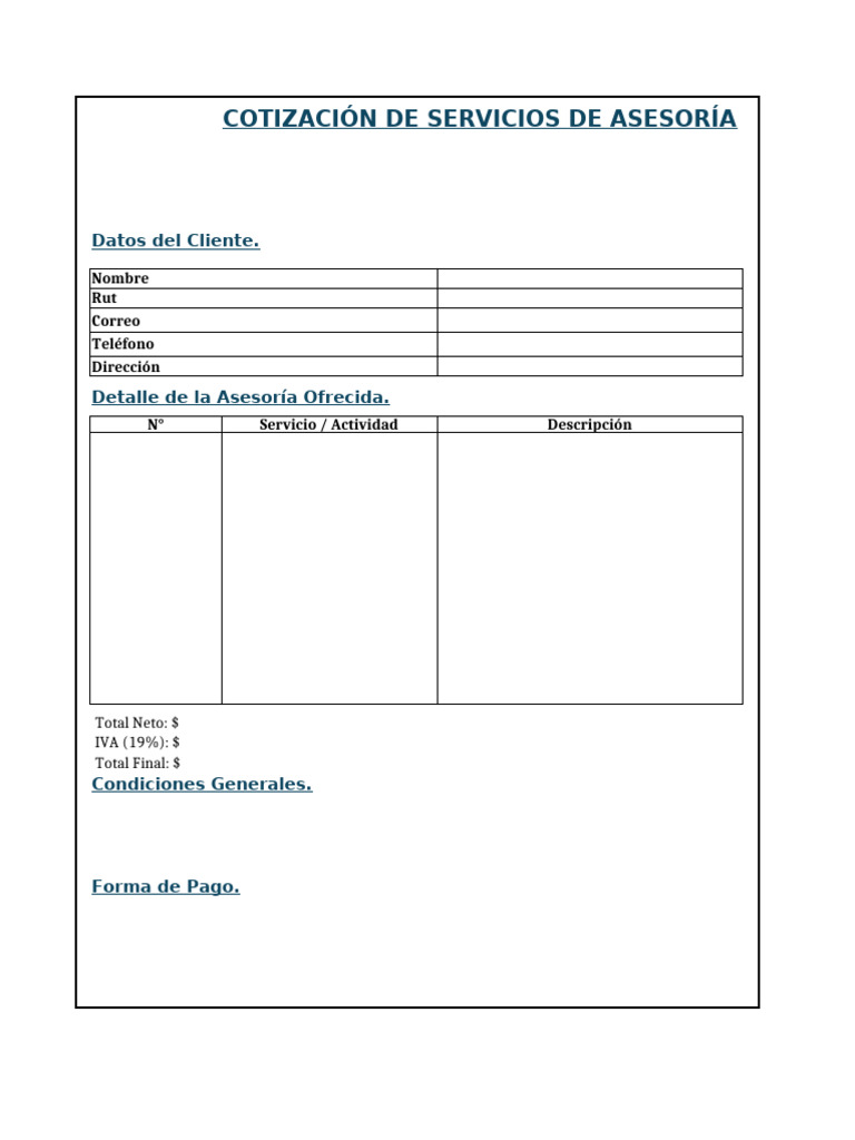 Cotización Servicios de Asesoría | PDF